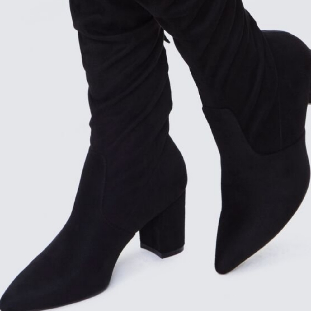 Black faux suede over the knee boots - Picture 3 of 7